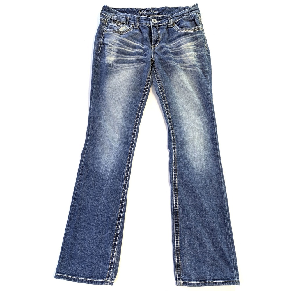 Ariya Jeans Womens 11/12 Medium Wash Bootcut Thick Stitch Flap Pocket Denim